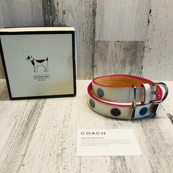 Rare New COACH Polka Dot Leather Dog Collar XL